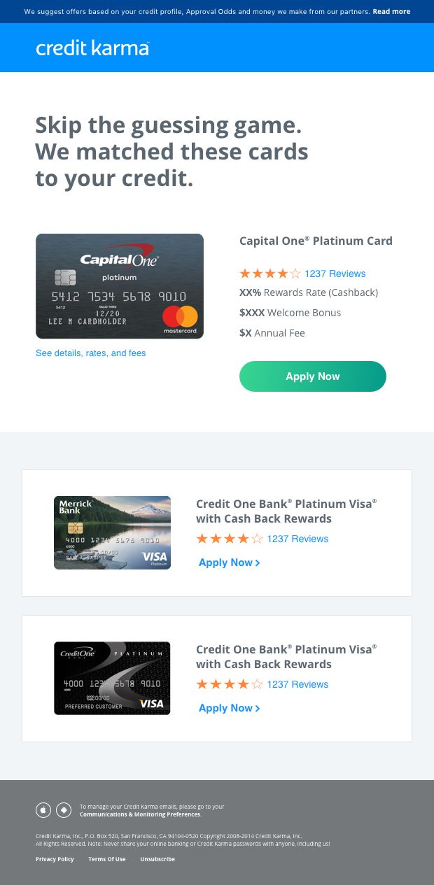 Credit Card Offers email, option 1